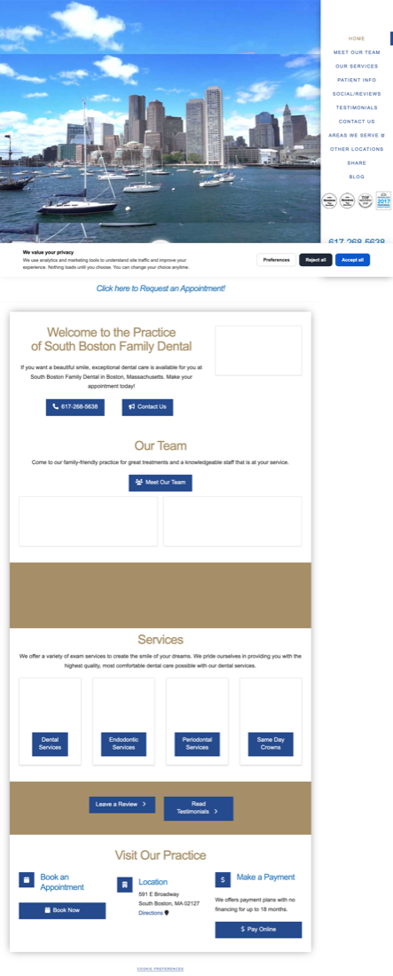 Current website with outdated layout
